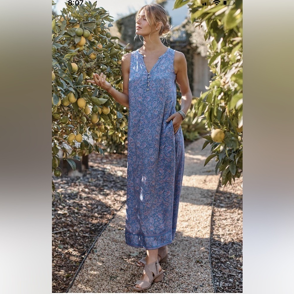 J.Jill NWT Paisley Floral Print Periwinkle Blue Pink Maxi Dress Size XL Boho